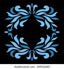 Wave embroidery pattern on black background. Fashion composition, textile print.