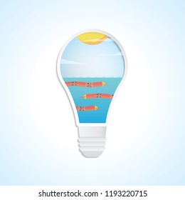 wave energy, wave power plant in light bulb graphic