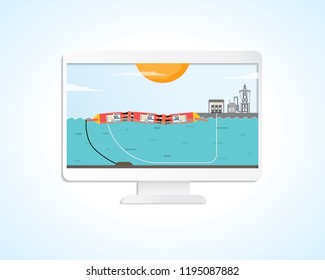 wave energy, wave power plant in screen monitor graphic