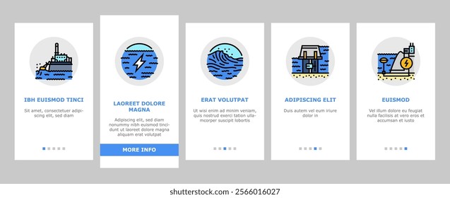 wave energy power tidal onboarding mobile vector sea plant, hydro electric, tide generation, station water turbine, lake electricity wave energy power tidal illustrations