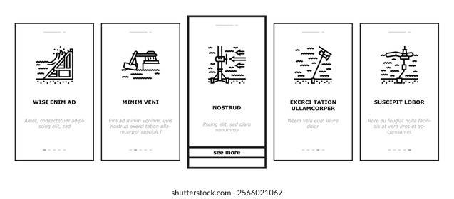 wave energy power tidal onboarding mobile vector sea plant, hydro electric, tide generation, station water turbine, lake electricity wave energy power tidal illustrations