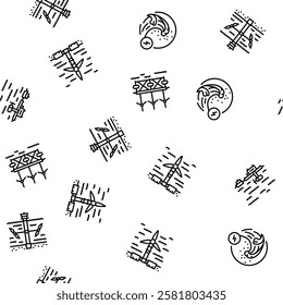 wave energy power tidal vector seamless pattern thin line illustration
