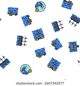 wave energy power tidal vector seamless pattern thin line illustration
