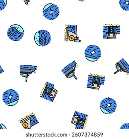 wave energy power tidal vector seamless pattern thin line illustration