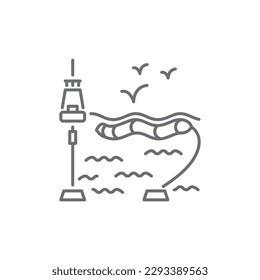 Wave energy related vector linear icon. Eco safe power plan. Electricity generation. Hydroelectric station. Vector outline illustration Isolated on white background. Editable stroke