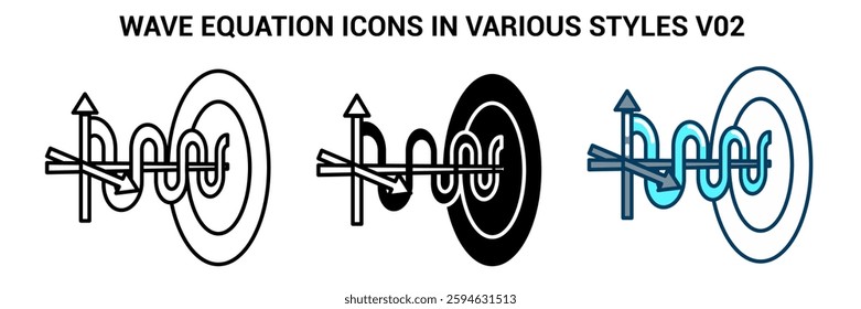 Wave Equation icon represented by Wave Equation symbol Line, Filled, Color style.