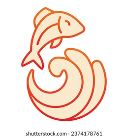 Ola con icono plano de pescado. Los íconos naranjas pesando en un estilo moderno y plano. Diseño de estilo de gradiente marino, diseñado para web y app. Eps 10