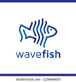 wave fish logo line art vector element. fish logo template