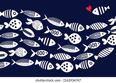 Wave fish. Vector sea poster.