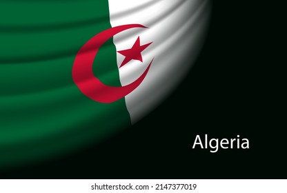 Wave flag of Algeria on dark background. Banner or ribbon vector template for independence day