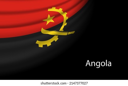 Wave flag of Angola on dark background. Banner or ribbon vector template for independence day
