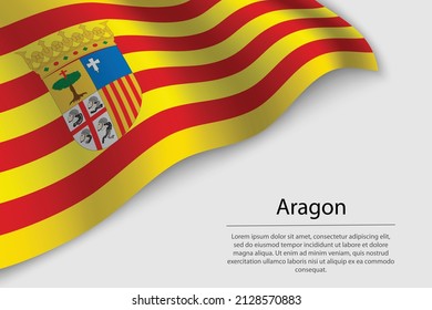 Bandera ondulada de Aragón es una región de España. Plantilla vectorial de banderas o cintas