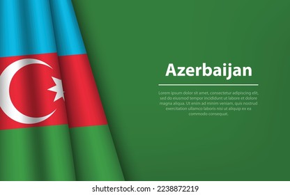 Wave flag of Azerbaijan with copyspace background. Banner or ribbon vector template for independence day