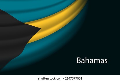 Wave flag of Bahamas on dark background. Banner or ribbon vector template for independence day