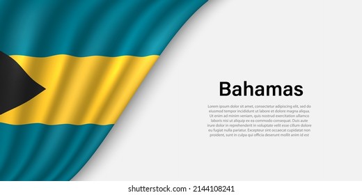 Bandera ondulada de Bahamas sobre fondo blanco. Plantilla vectorial de banner o cinta para el día de la independencia