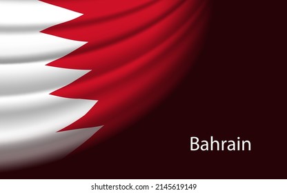 Wave flag of Bahrain on dark background. Banner or ribbon vector template for independence day