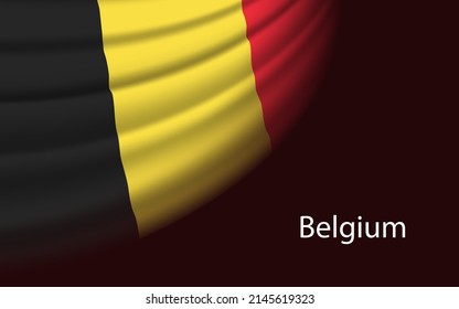 Wave Fahne von Belgien auf dunklem Hintergrund. Banner oder Band, Vektorgrafik-Vorlage für den Unabhängigkeitstag