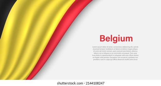 Wave flag of  Belgium on white background. Banner or ribbon vector template for independence day