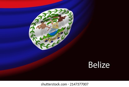 Wave flag of Belize on dark background. Banner or ribbon vector template for independence day