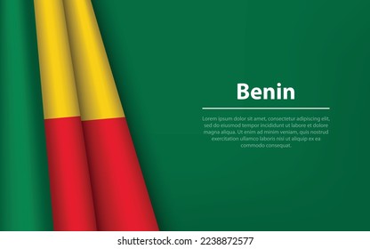 Wave Fahne von Benin mit Kopienraum Hintergrund. Banner oder Band, Vektorgrafik-Vorlage für den Unabhängigkeitstag