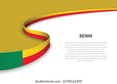 Bandera ondulada de Benín con fondo de copyspace. Plantilla vectorial de banderas o cintas