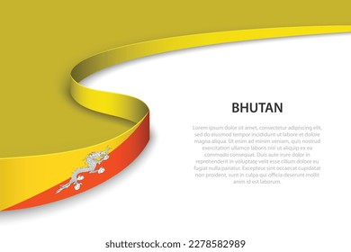 Wave flag of Bhutan with copyspace background. Banner or ribbon vector template
