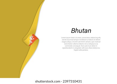 Wave flag of Bhutan with copyspace background. Banner or ribbon vector template