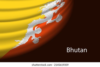 Wave flag of Bhutan on dark background. Banner or ribbon vector template for independence day