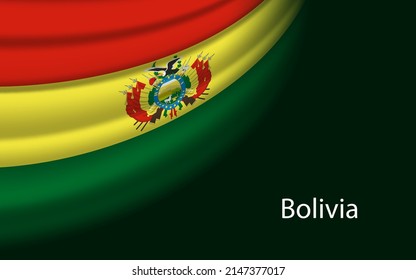 Wave flag of Bolivia on dark background. Banner or ribbon vector template for independence day