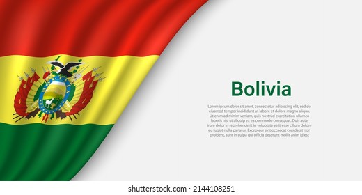 Bandera ondulada de Bolivia sobre fondo blanco. Plantilla vectorial de banner o cinta para el día de la independencia