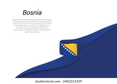 Wave flag of Bosnia with copyspace background. Banner or ribbon vector template