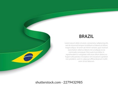 Wave flag of Brazil with copyspace background. Banner or ribbon vector template