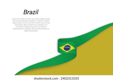 Wave flag of Brazil with copyspace background. Banner or ribbon vector template