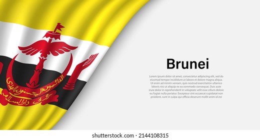 Wave flag of Brunei on white background. Banner or ribbon vector template for independence day