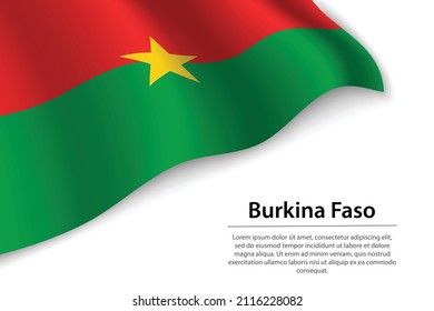 Wave flag of Burkina Faso on white background. Banner or ribbon vector template for independence day
