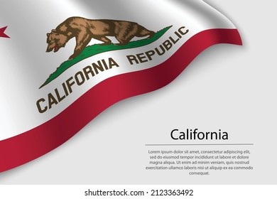 Bandera ondulada de California es un estado de los Estados Unidos. Plantilla vectorial de banderas o cintas