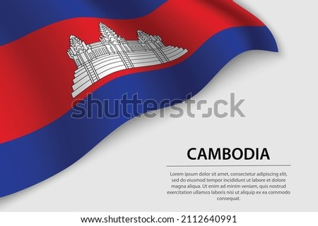 Wave flag of Cambodia on white background. Banner or ribbon vector template for independence day
