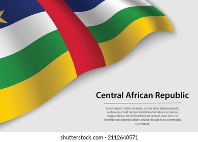 Bandera ondulada de la República Centroafricana sobre fondo blanco. Plantilla vectorial de banner o cinta para el día de la independencia