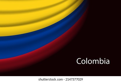 Wave flag of Colombia on dark background. Banner or ribbon vector template for independence day