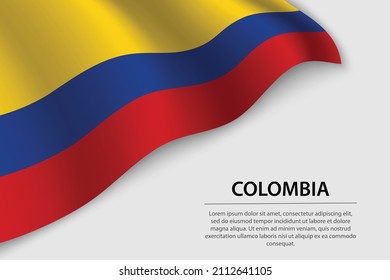 Wave flag of Colombia on white background. Banner or ribbon vector template for independence day