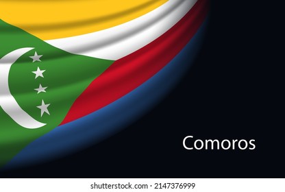 Wave flag of Comoros on dark background. Banner or ribbon vector template for independence day