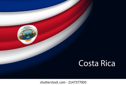 Wave flag of Costa Rica on dark background. Banner or ribbon vector template for independence day