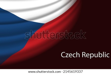 Wave flag of Czech Republic on dark background. Banner or ribbon vector template for independence day