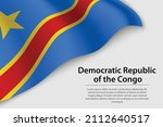 Wave flag of Democratic Republic Congo on white background. Banner or ribbon vector template for independence day