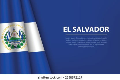Wave flag of El Salvador with copyspace background. Banner or ribbon vector template for independence day