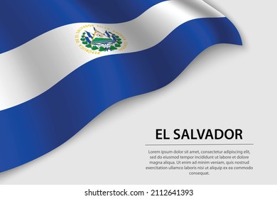 Bandera ondulada de El Salvador sobre fondo blanco. Plantilla vectorial de banner o cinta para el día de la independencia