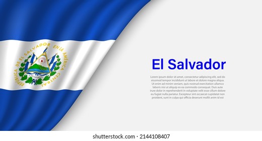 Bandera ondulada de El Salvador sobre fondo blanco. Plantilla vectorial de banner o cinta para el día de la independencia