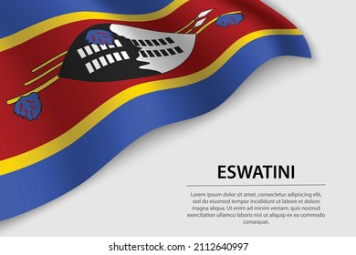 Wave flag of Eswatini on white background. Banner or ribbon vector template for independence day