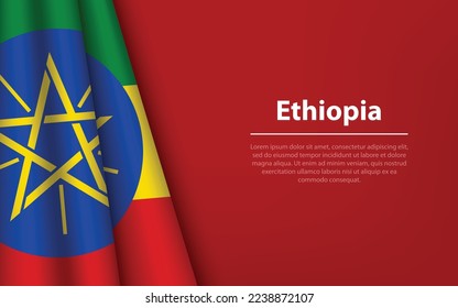 Wave flag of Ethiopia with copyspace background. Banner or ribbon vector template for independence day