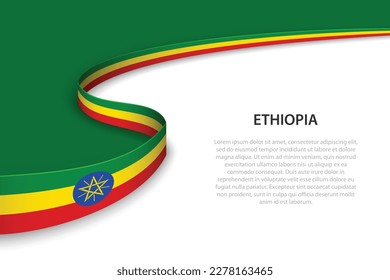Bandera ondulada de Etiopía con fondo de copyspace. Plantilla vectorial de banderas o cintas